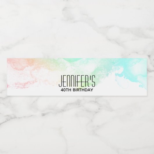 Moderne Abstracte groene en blauwe Waterverf zwemm Waterfles Etiket (Enkel label)