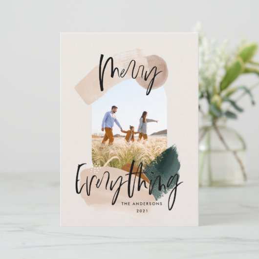 Moderne abstracte groene kerstfeestdag met fotogra aankondiging (Staand voorkant)