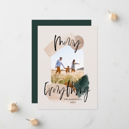 Moderne abstracte groene kerstfeestdag met fotogra aankondiging (Voorkant / Achterkant in situ)