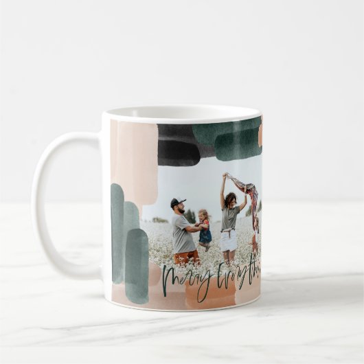 Moderne abstracte groene multi foto kerst koffiemok (Links)