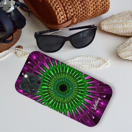Moderne Abstracte Groene Paarse Fractal Mandala Na Case-Mate iPhone Case