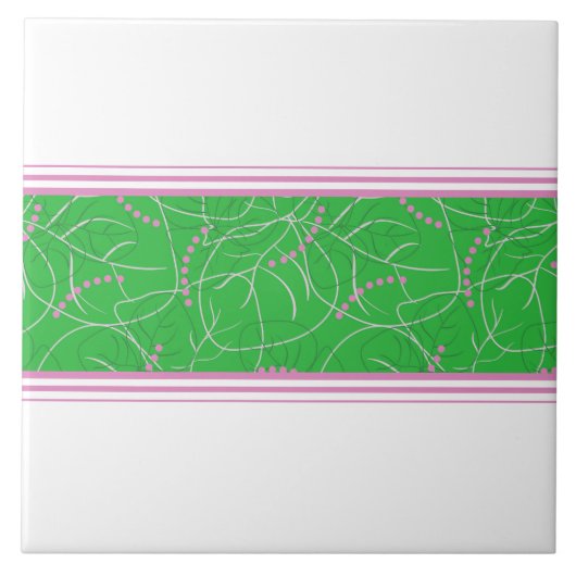 Moderne Abstracte groene roze Floral Versie 2 Gren Tegeltje (Voorkant)