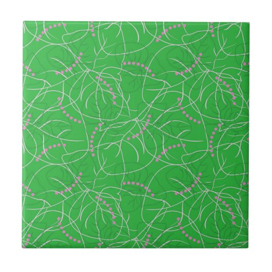 Moderne Abstracte groene roze Floral versie 3 Tegeltje (Voorkant)