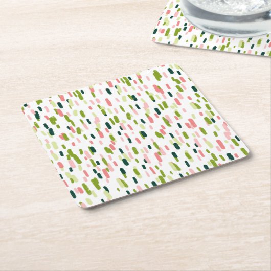 Moderne Abstracte groene roze sproeten Kartonnen Onderzetters (Schuin)