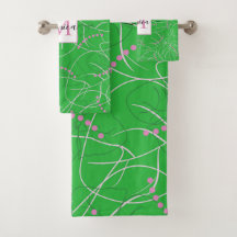 Moderne Abstracte groene roze witte monogram