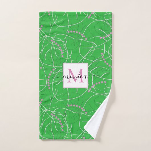 Moderne Abstracte groene roze witte monogram Bad Handdoek (Handdoek)