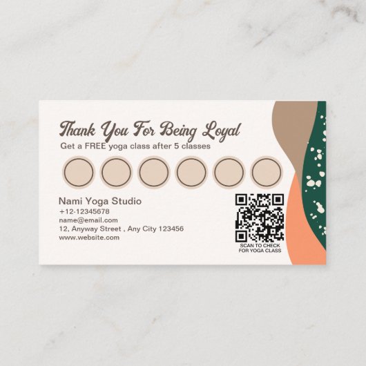 Moderne Abstracte groene Terra Cotta Yoga Klantenkaartje (Achterkant)