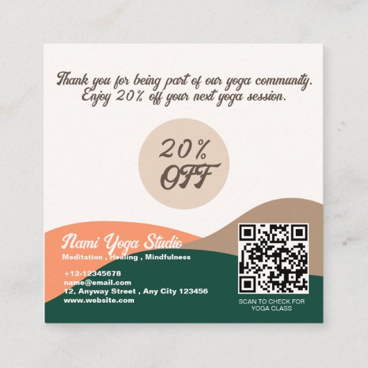 Moderne Abstracte groene Terra Cotta Yoga Kortingskaartje (Achterkant)