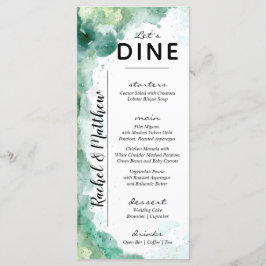 Moderne Abstracte Groene Waterverf Bruiloft Menu