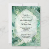 Moderne Abstracte groene Waterverf bruiloft uitnod (Voorkant)