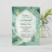 Moderne Abstracte groene Waterverf bruiloft uitnod (Staand voorkant)