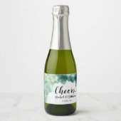 Moderne Abstracte groene Waterverf Mini Sparkling Wijnetiket (Voorkant)