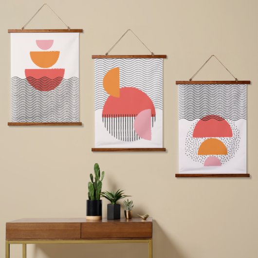 Moderne Abstracte halve cirkelgolven lijn Muur kun Hangend Wandkleed (Asymmetrisch)