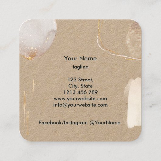 Moderne Abstracte handtekening Blush Gold waterver Vierkante Visitekaartje (Achterkant)