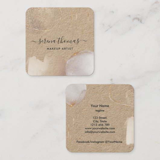 Moderne Abstracte handtekening Blush Gold waterver Vierkante Visitekaartje (Voorkant / Achterkant)
