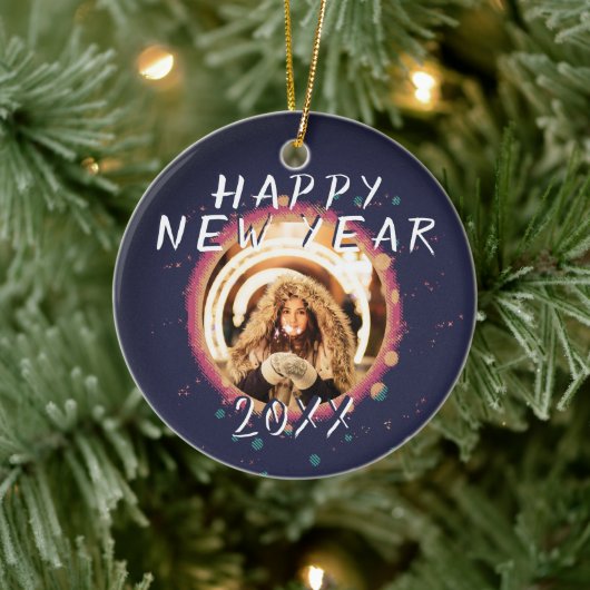 Moderne Abstracte Happy Nieuwjaar 2023 Foto Keramisch Ornament (Boom)