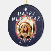 Moderne Abstracte Happy Nieuwjaar 2023 Foto Keramisch Ornament (Links)