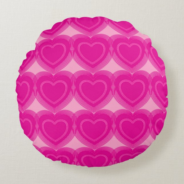 Moderne Abstracte harten - Fuchsia roze Rond Kussen (Voorkant)