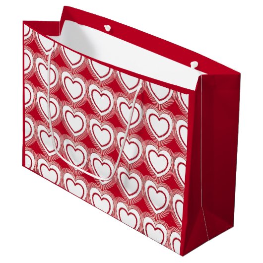 Moderne Abstracte Harten - Rood en Wit Groot Cadeauzakje (Voorkant Gekanteld)
