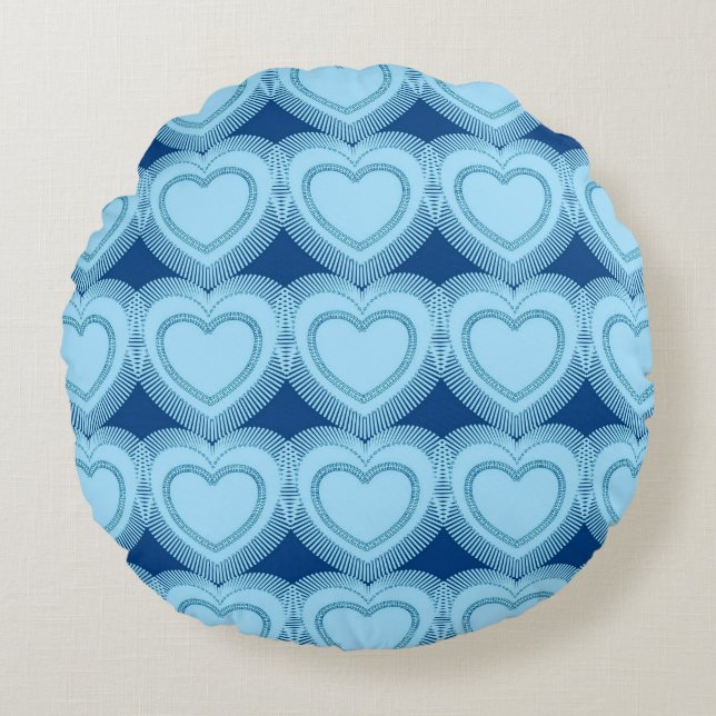 Moderne Abstracte harten - Sky Blue en Cobalt Rond Kussen (Voorkant)