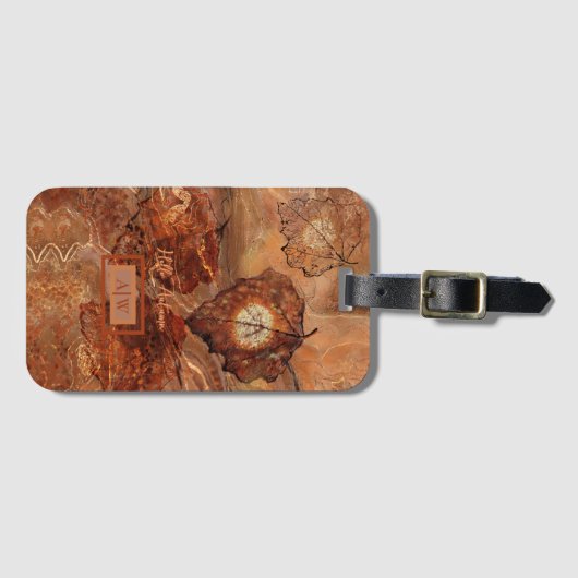 Moderne Abstracte Herfst Bruin Bladeren Bagagelabe Bagagelabel (Voorkant (horizontaal))