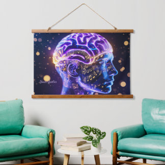 Moderne Abstracte Hersenkunst met Muzieknoten Hangend Wandkleed