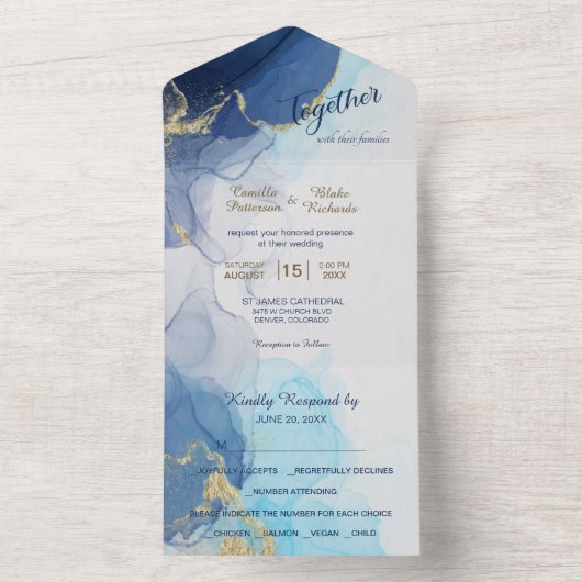 Moderne Abstracte Indigo Aqua Blue Photo Template All In One Uitnodiging (Binnen)