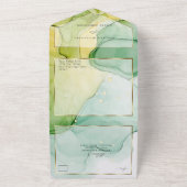 Moderne Abstracte Inkt Citroen Geel Groen All In One Uitnodiging (Buitenkant)