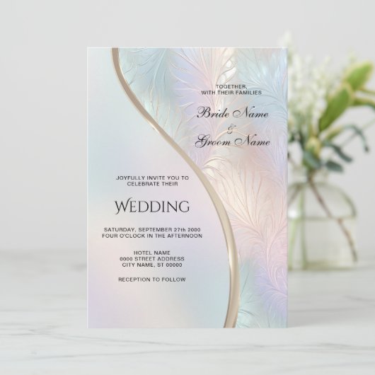 Moderne Abstracte iriserende bruiloft uitnodiging (Staand voorkant)