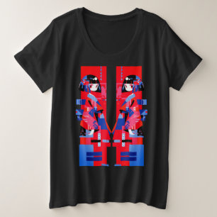 Moderne Abstracte Japanse Meisje – Geometrische Ki Grote Maat T-shirt