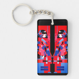 Moderne Abstracte Japanse Meisje – Geometrische Ki Sleutelhanger