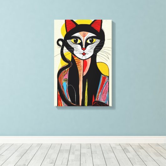 Moderne Abstracte kattenkunst voor stijlvolle ruim Canvas Afdruk (Insitu (Houten vloer))