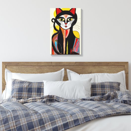 Moderne Abstracte kattenkunst voor stijlvolle ruim Canvas Afdruk (Insitu (Slaapkamer))