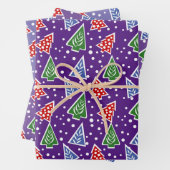 Moderne abstracte kerstbomen paarse vakantie inpakpapier vel (In situ)