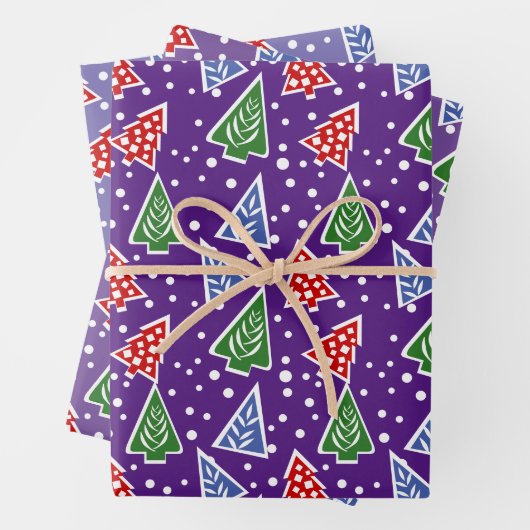 Moderne abstracte kerstbomen paarse vakantie inpakpapier vel (In situ)
