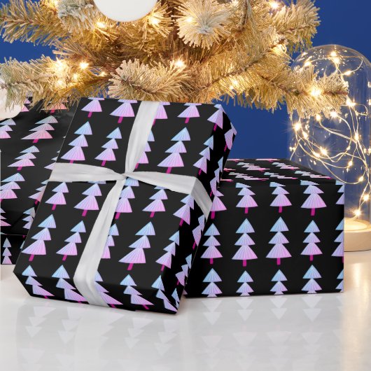 Moderne Abstracte Kerstboom Roze Zwart Cadeaupapier (Feestdagen)