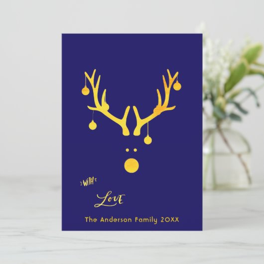 Moderne abstracte kerstkaart rendiergoudblauw (Staand voorkant)