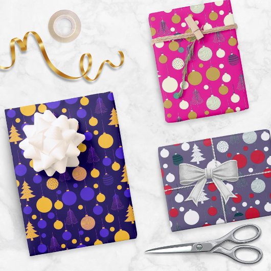 Moderne Abstracte Kerstvakantie Set van 3 Inpakpapier Vel