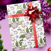 Moderne Abstracte Kerstwinter Botanisch Cadeaupapier