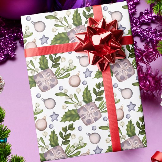Moderne Abstracte Kerstwinter Botanisch Cadeaupapier