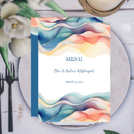 Moderne Abstracte Kleur Golf Blauwe Trouwdag Menu
