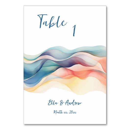 Moderne Abstracte Kleur Wave Blauw Wit Bruiloft Kaart (Voorkant)