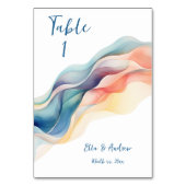 Moderne Abstracte Kleur Wave Blauw Wit Bruiloft Kaart (Achterkant)