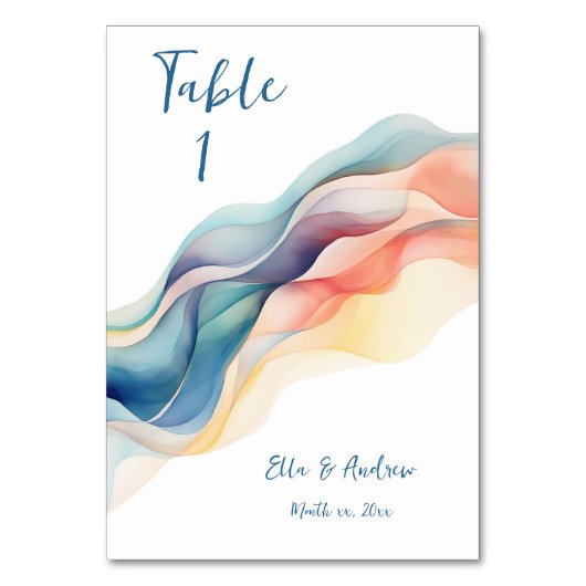 Moderne Abstracte Kleur Wave Blauw Wit Bruiloft Kaart (Voorkant)