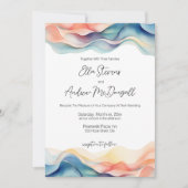 Moderne Abstracte Kleur Wave Blauwe Bruiloft Kaart (Voorkant)
