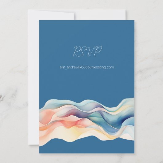 Moderne Abstracte Kleur Wave Blauwe Bruiloft Kaart (Achterkant)