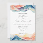 Moderne Abstracte Kleur Wave Blauwe Bruiloft Kaart (Voorkant)