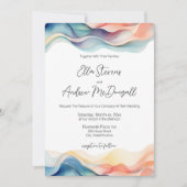 Moderne Abstracte Kleur Wave Blauwe Bruiloft Kaart (Voorkant)