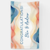 Moderne Abstracte Kleur Wave Bruiloft Gefeliciteer Spandoek (Verticaal)