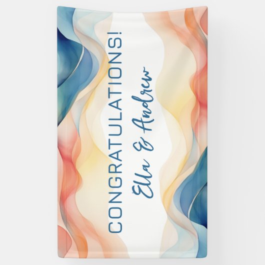 Moderne Abstracte Kleur Wave Bruiloft Gefeliciteer Spandoek (Verticaal)